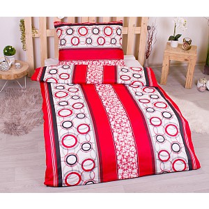 Bavlněné povlečení economy 140x200+70x90 Bubliny v pruzích červené