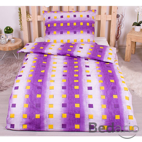 Bavlněné povlečení economy 140x200+70x90 Squares purple