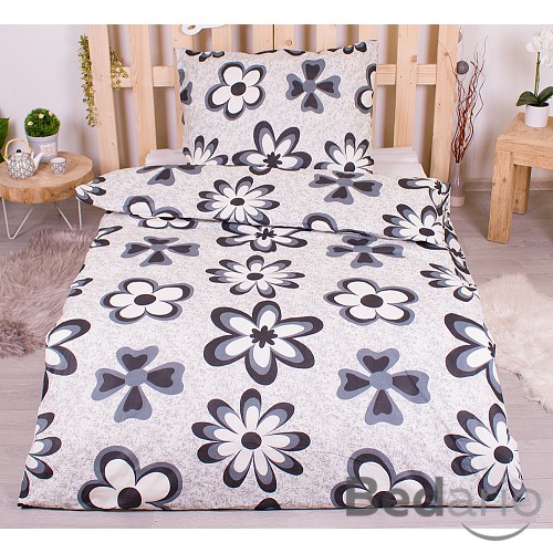 Bavlněné povlečení economy 140x200+70x90 Flora černé