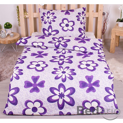 Bavlněné povlečení economy 140x200+70x90 Flora fialové