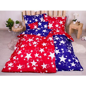 Sedmidílná sada hebkého povlečení 140x200+70x90 Red & Blue Stars