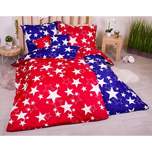 Sedmidílná sada hebkého povlečení 140x200+70x90 Red & Blue Stars