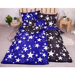 Sedmidílná sada hebkého povlečení 140x200+70x90 Black & Blue Stars