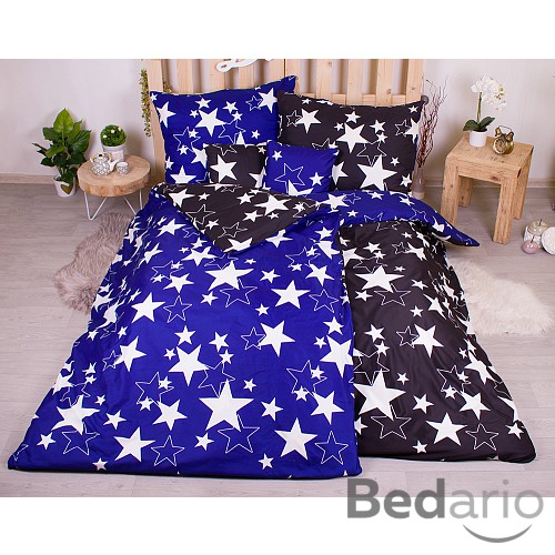 Sedmidílná sada hebkého povlečení 140x200+70x90 Black & Blue Stars