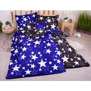 Sedmidílná sada hebkého povlečení 140x200+70x90 Black & Blue Stars