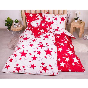 Sedmidílná sada hebkého povlečení 140x200+70x90 Red & White Stars