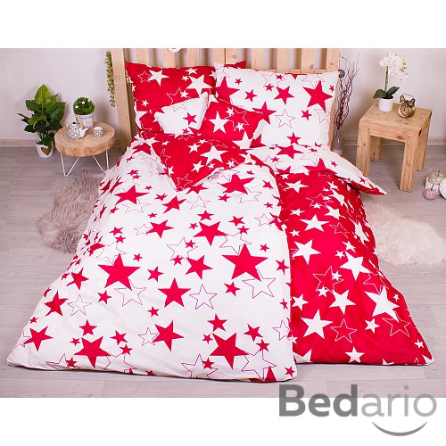 Sedmidílná sada hebkého povlečení 140x200+70x90 Red & White Stars