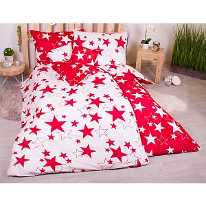 Sedmidílná sada hebkého povlečení 140x200+70x90 Red & White Stars
