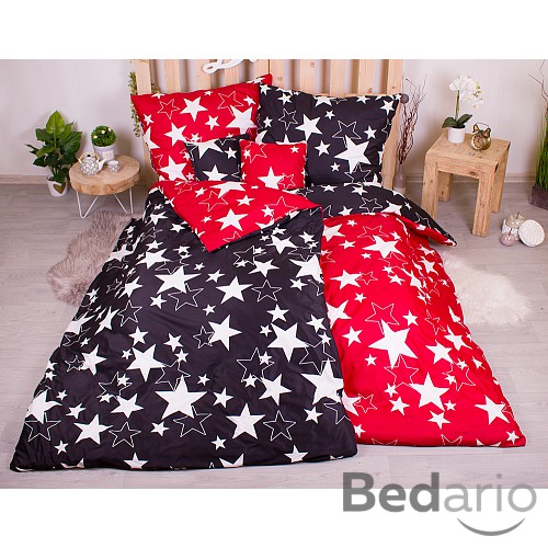 Sedmidílná sada hebkého povlečení 140x200+70x90 Black-red & White Stars
