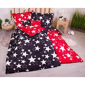 Sedmidílná sada hebkého povlečení 140x200+70x90 Black-red & White Stars