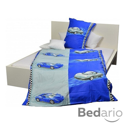 Bavlněné povlečení 140x200+70x90 Auta modrá