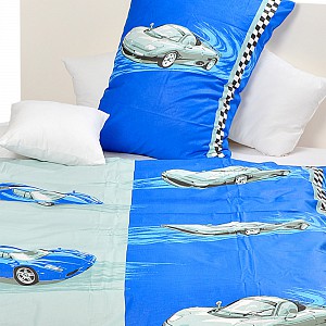 Bavlněné povlečení 140x200+70x90 Auta modrá