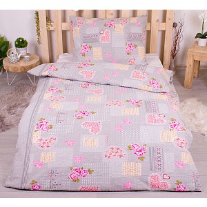 Krepové povlečení 140x200+70x90 Růže šedo-růžové