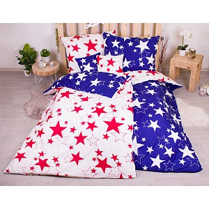 Sedmidílná sada hebkého povlečení 140x200+70x90 Blue & White Red Stars