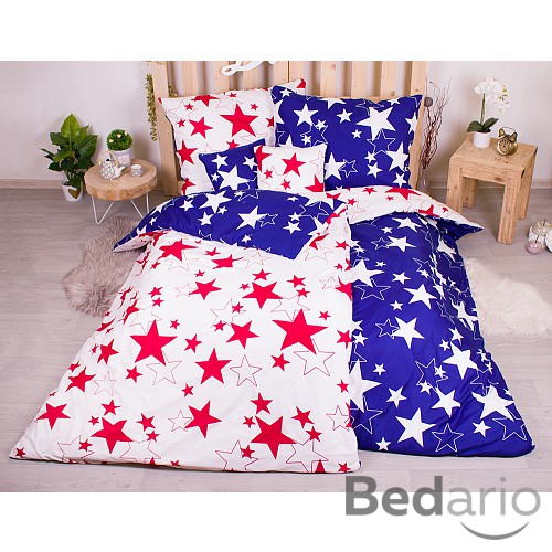 Sedmidílná sada hebkého povlečení 140x200+70x90 Blue & White Red Stars