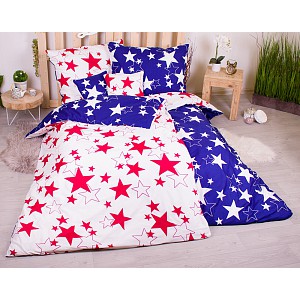 Sedmidílná sada hebkého povlečení 140x200+70x90 Blue & White Red Stars