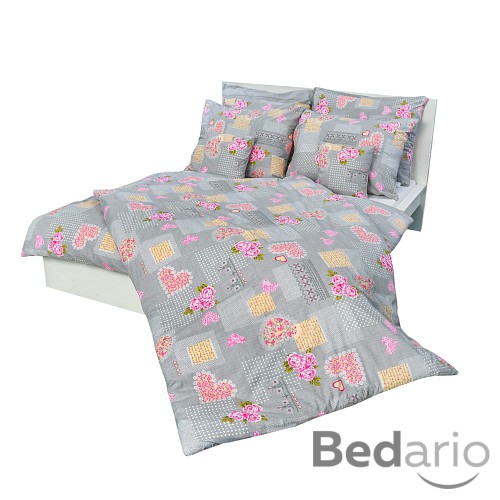 Bavlněné povlečení 140x200+70x90 růže šedo-růžové