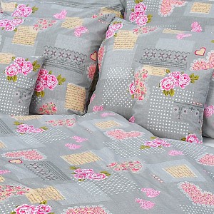 Bavlněné povlečení 140x200+70x90 růže šedo-růžové