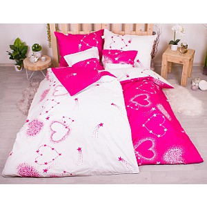 Sedmidílná sada povlečení 140x200+70x90 Star Hearts in Fuchsia