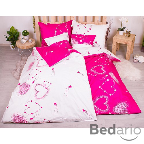 Sedmidílná sada povlečení 140x200+70x90 Star Hearts in Fuchsia