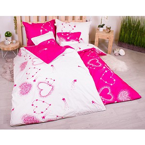 Sedmidílná sada povlečení 140x200+70x90 Star Hearts in Fuchsia