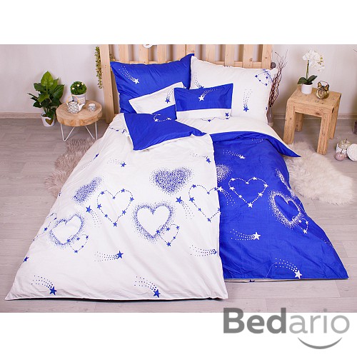 Sedmidílná sada povlečení 140x200+70x90 Star Hearts in Cobalt Blue