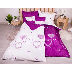 Sedmidílná sada povlečení 140x200+70x90 Star Hearts in Purple