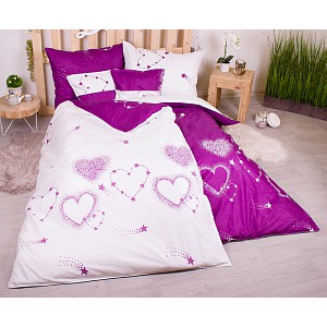 Sedmidílná sada povlečení 140x200+70x90 Star Hearts in Purple