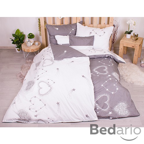 Sedmidílná sada povlečení 140x200+70x90 Star Hearts in Gray