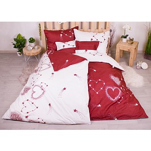 Sedmidílná sada povlečení 140x200+70x90 Star Hearts in Claret