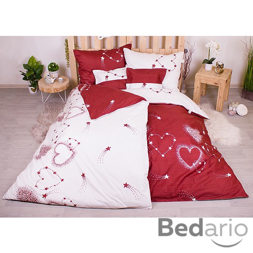 Sedmidílná sada povlečení 140x200+70x90 Star Hearts in Claret