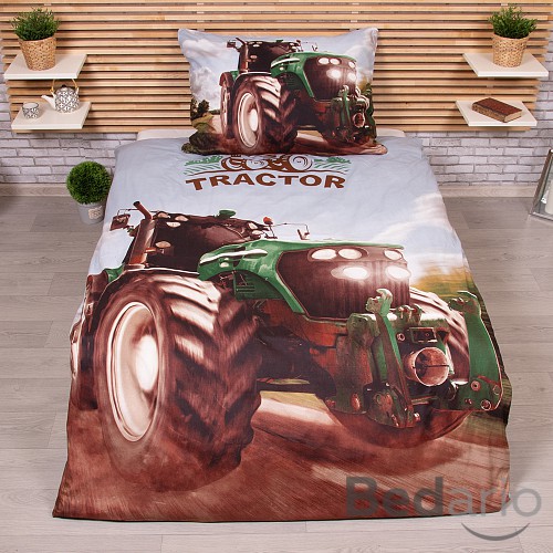 3D povlečení 140x200+70x90 Traktor green