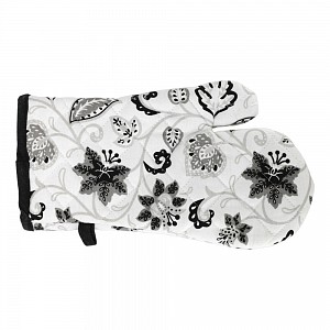 Bavlněná kuchyňská chňapka s potiskem - Flora černá