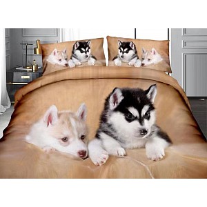 Sedmidílná sada 3D povlečení 140x200+70x90 Husky Puppies