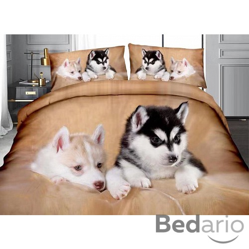 Sedmidílná sada 3D povlečení 140x200+70x90 Husky Puppies