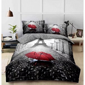 Sedmidílná sada 3D povlečení 140x200+70x90 Red Umbrella