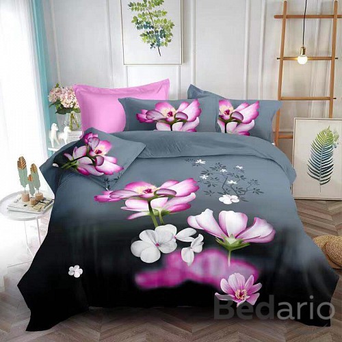 Sedmidílná sada 3D povlečení 140x200+70x90 Purple Flowers