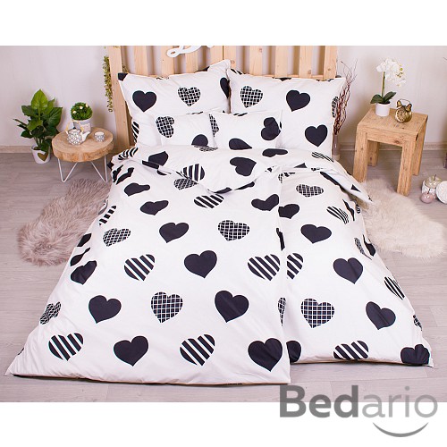 Sedmidílná sada povlečení 140x200+70x90 Black and White Hearts