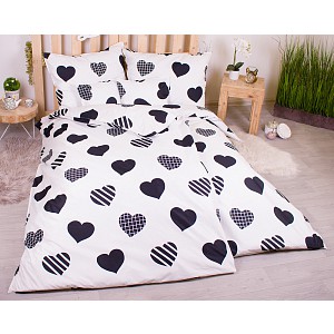 Sedmidílná sada povlečení 140x200+70x90 Black and White Hearts