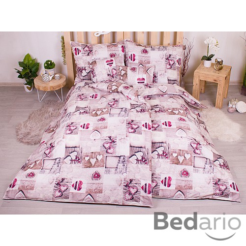 Sedmidílná sada povlečení 140x200+70x90 Hearts Patchwork