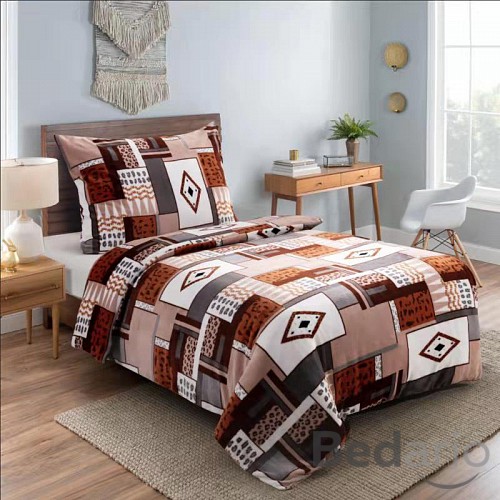 Mikroplyšové povlečení Premium 140x200+70x90 Záplaty hnědé