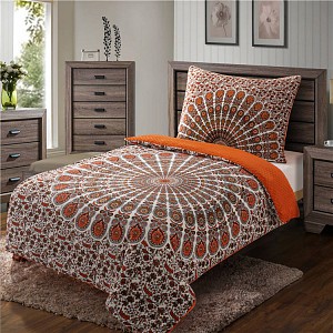 Mikroplyšové povlečení Premium 140x200+70x90 Velká mandala cihlová