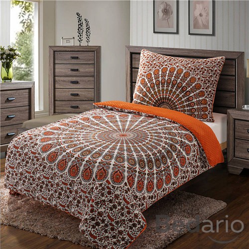 Mikroplyšové povlečení Premium 140x200+70x90 Velká mandala cihlová