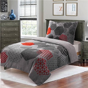 Mikroplyšové povlečení Premium 140x200+70x90 Plástve šedo-červené