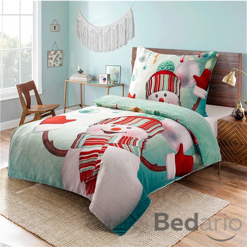 Mikroplyšové povlečení Premium 140x200+70x90 Vánoce - sněhulák