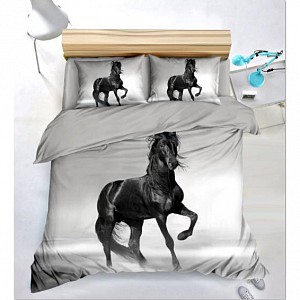 Sedmidílná sada 3D povlečení 140x200+70x90 Black Horse