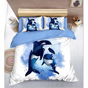 Sedmidílná sada 3D povlečení 140x200+70x90 Two Orcas