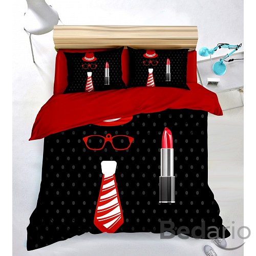 Třídílná sada bavlněného povlečení 140x200+70x90+40x50 - Red Gentleman