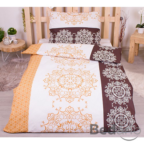 Bavlněné povlečení 140x200+70x90 Ornamenty jantarovo-hnědá