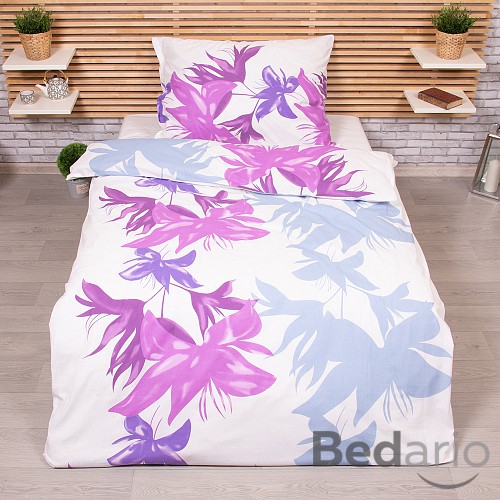 Bavlněné povlečení 140x200+70x90 Lilie grafika fialová